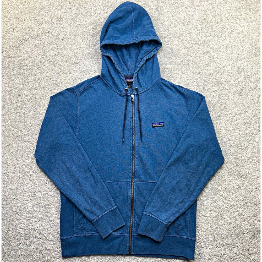 Patagonia Organic Cotton Full Zip Hoodie Blue Men's Size Medium M *Flaw*